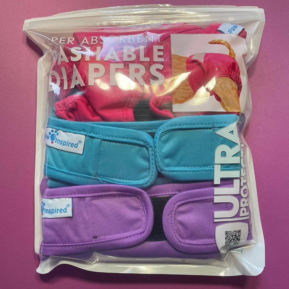 Paw Inspired Washable Female Dog Diaper or Cat Diaper, 3 Pack, size Medium NWT